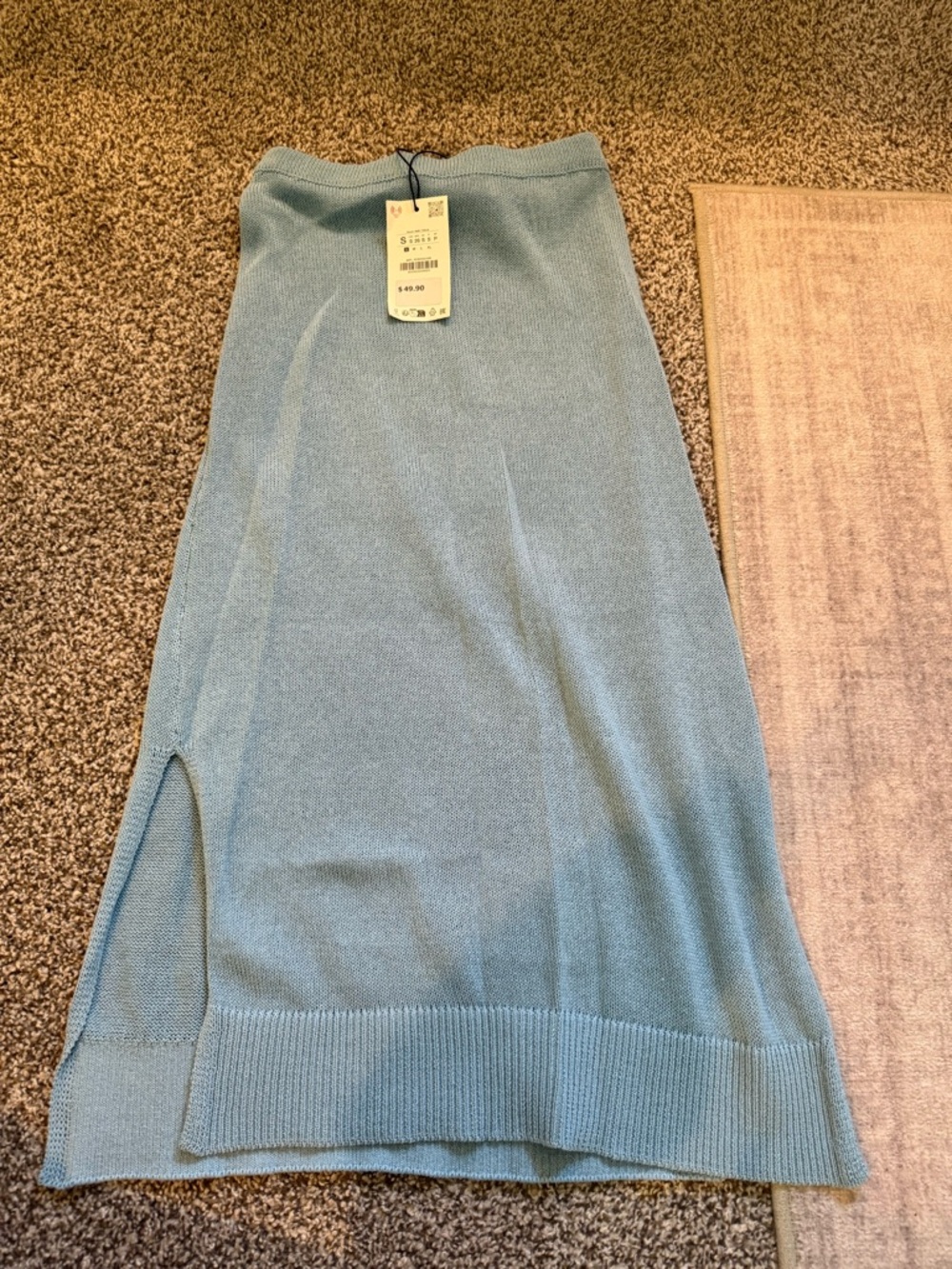 Zara Light Teal Knit Midi Skirt with Side Slit